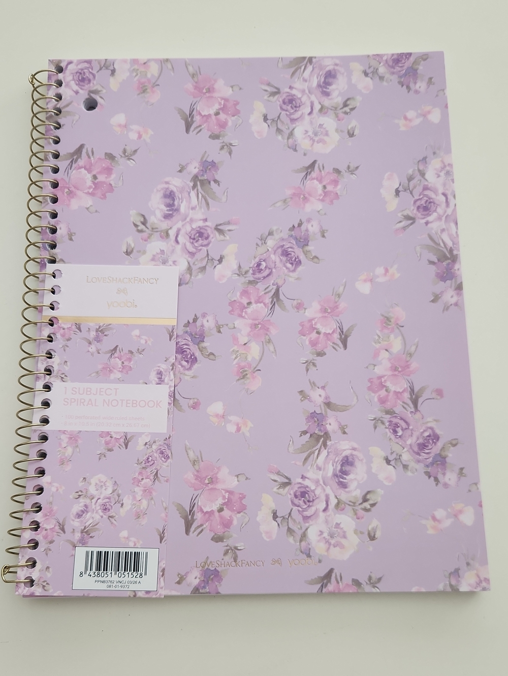 LoveShackFancy x Target - Yoobi Purple Rose Floral Wide Ruled Notebook New